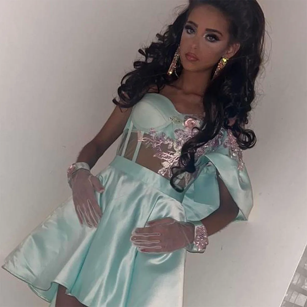 

Мини-атласное коктейльное платье для женщин, мини-короткое трапециевидное коктейльное платье на бретелях, вечернее платье без рукавов с аппликациями и бисером