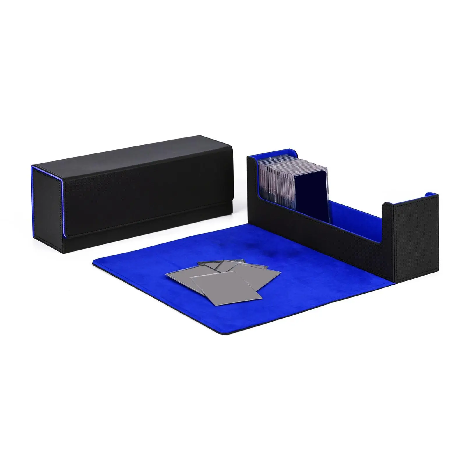 

400 CARD CASE + Divider-Trading Card Deck Box 310x95x115mm Black , Style1 Black Blue