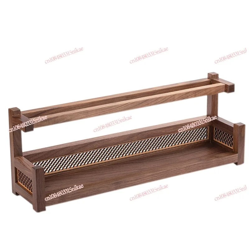 

Black Walnut Tea Cup Rack - Solid Wood Storage Stand for Teaware/Purple Clay Pots, Chinese-Style Mini Display Shelf