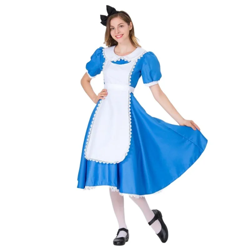 Alice Fantasy Maid Dress Blue Manor Girl Dress with Apron and Headdress Cute Fairy Girl Dress Cosplay Cinderella