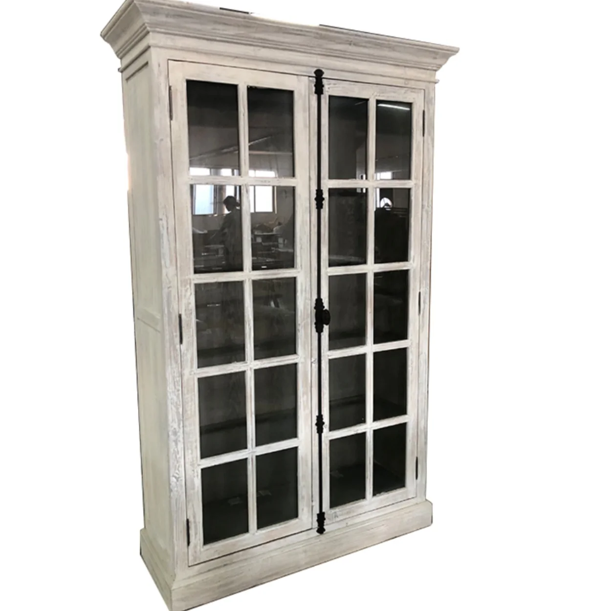 # Classic Style Handmade Solid Recycle Wood Storage Cabinet Provincial Bookcase with Glass Door