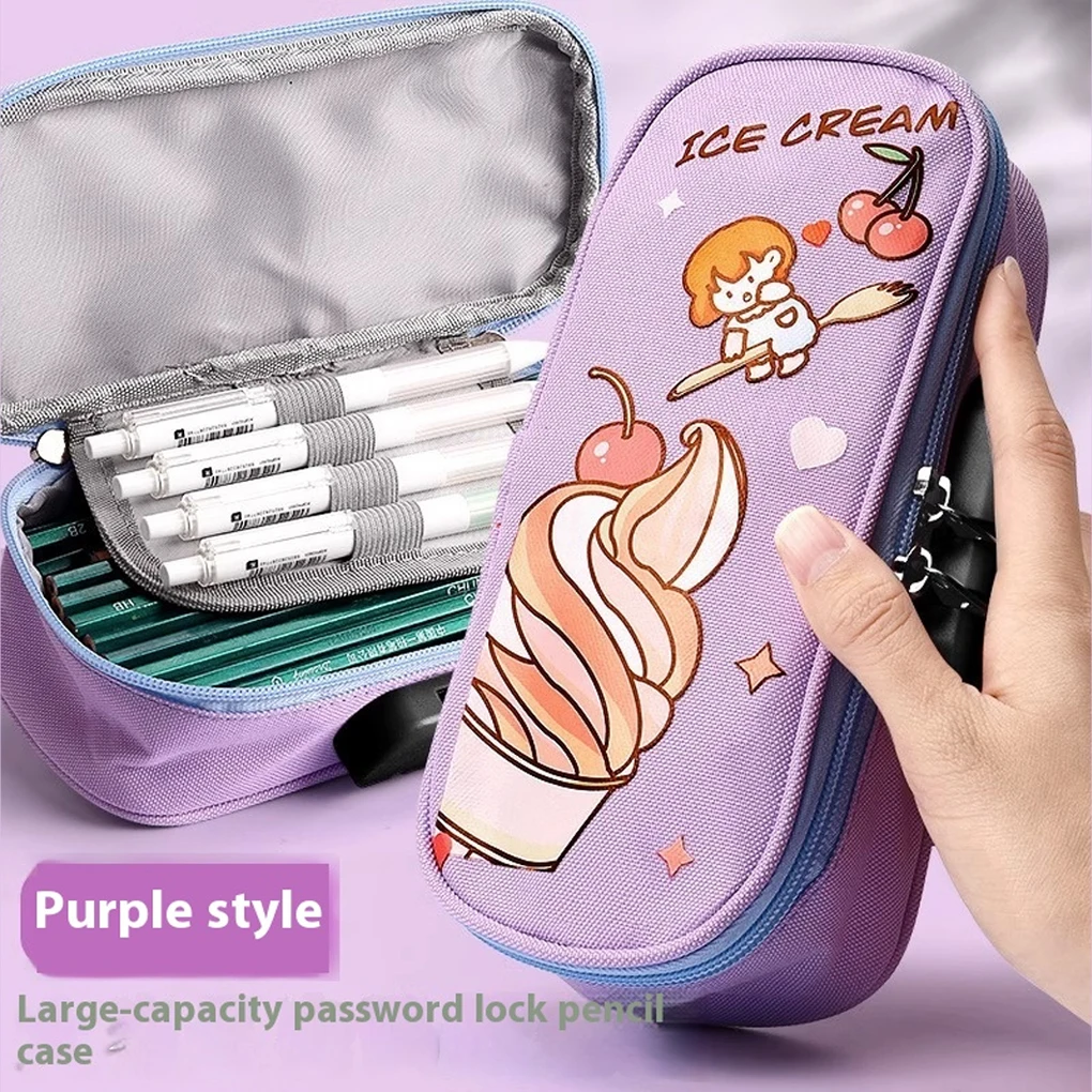 Large Capacity Portable Password Lock Pencil Case Solid Color Durable Pen Holder  Simple Pencil Box School Stationery