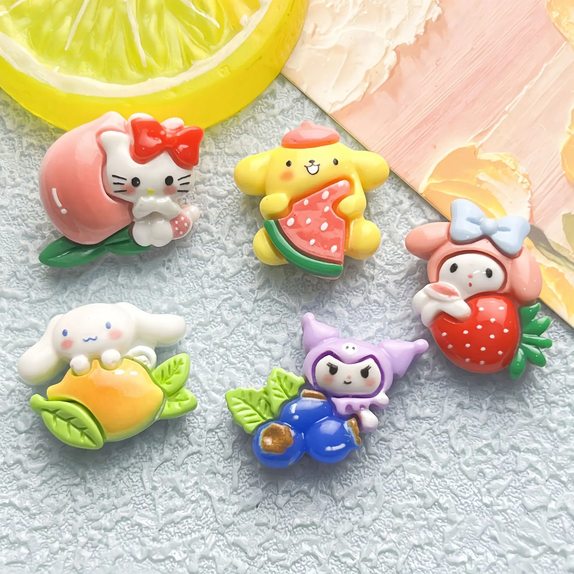 5Pcs Cute sanrio fruit series Cartoon Resin Flatback Diy Kawaii Resin Accessories Crafts Materials Scrapbooking Embellishment