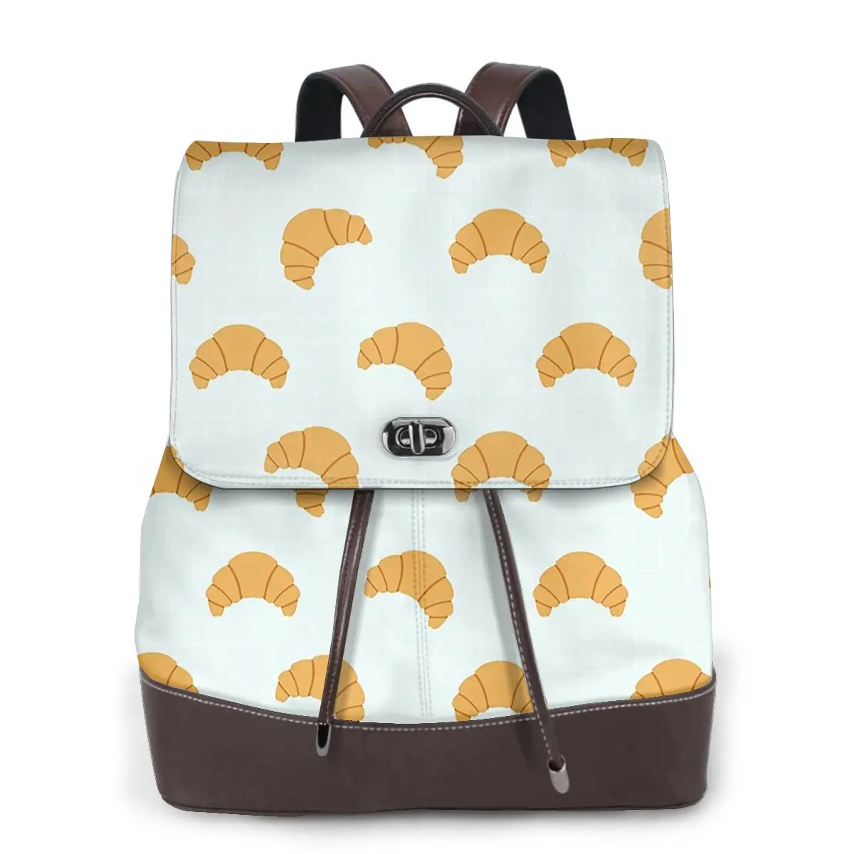 Cute Croissant Print On Blue Background Bookbag School Student Bags Hiking Travel Daypack for Women Fashion Derma Backpack
