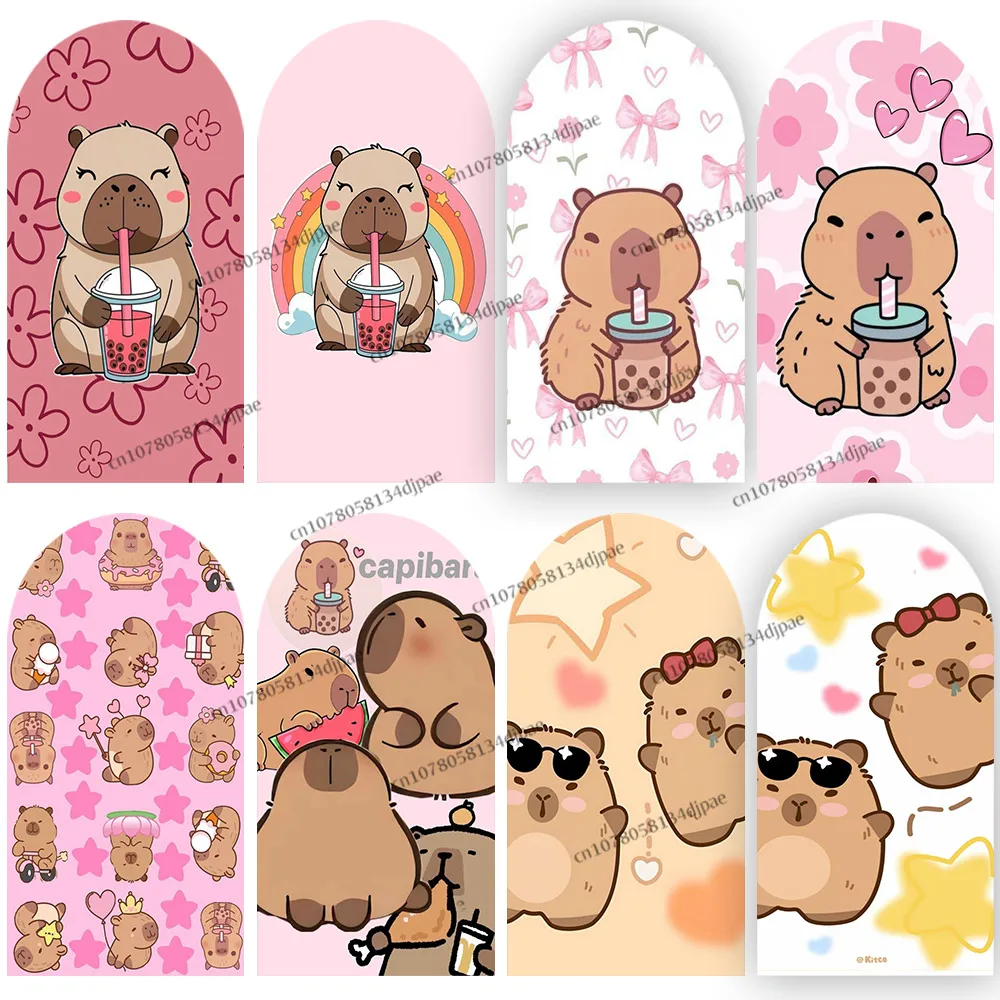 

Brown Capybara Arch Backdrop Cover Decoration Pink Girl Birthday Party Background Drinking Water Guinea Baby Shower Banner