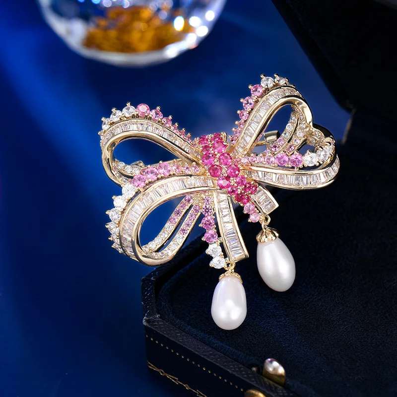 القوس لؤلؤ المياه العذبة الطبيعية قلادة بروش الملحقات