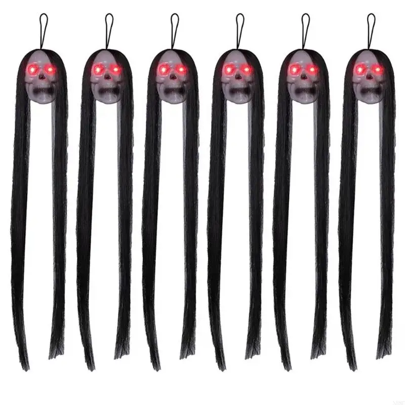 N58C 6pcs Long Hair Skull LED LED cranio cranio lampeggiante PROPSEGGIO PROPTICI DEI DECORI APPIRATI