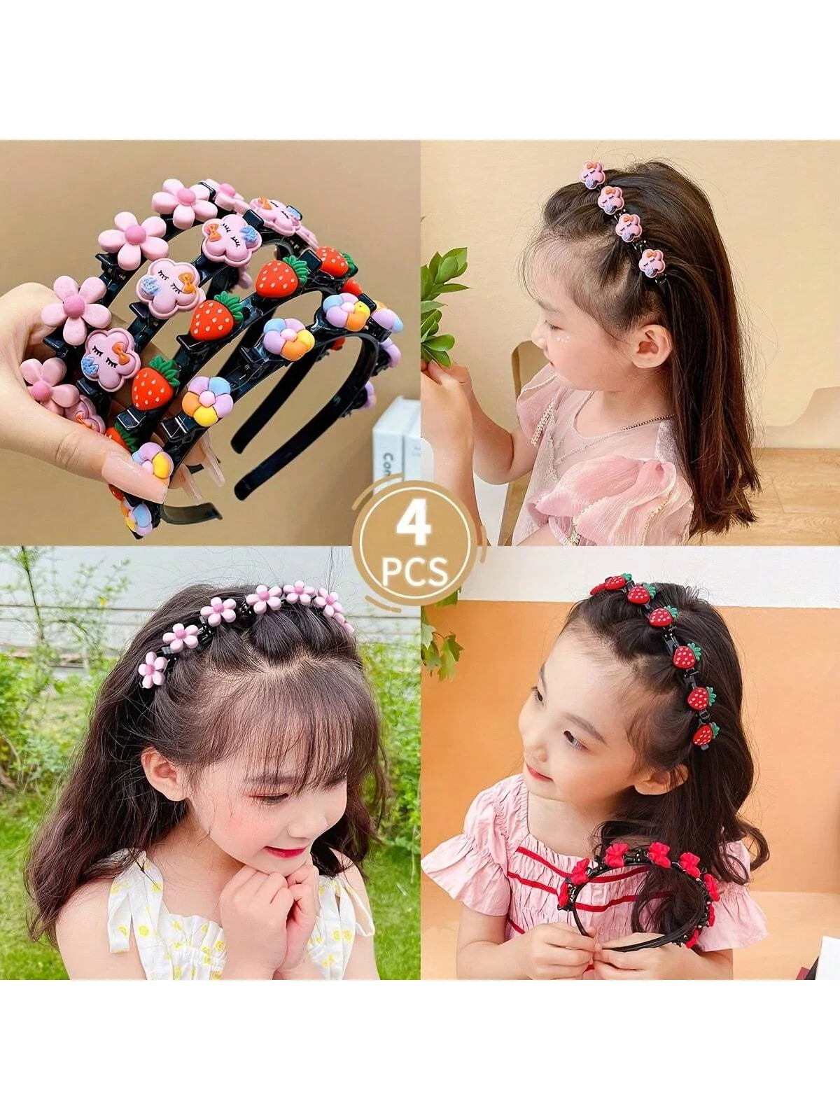 4pcs Girls Sweet Cute Flowers Strawberry Headbands