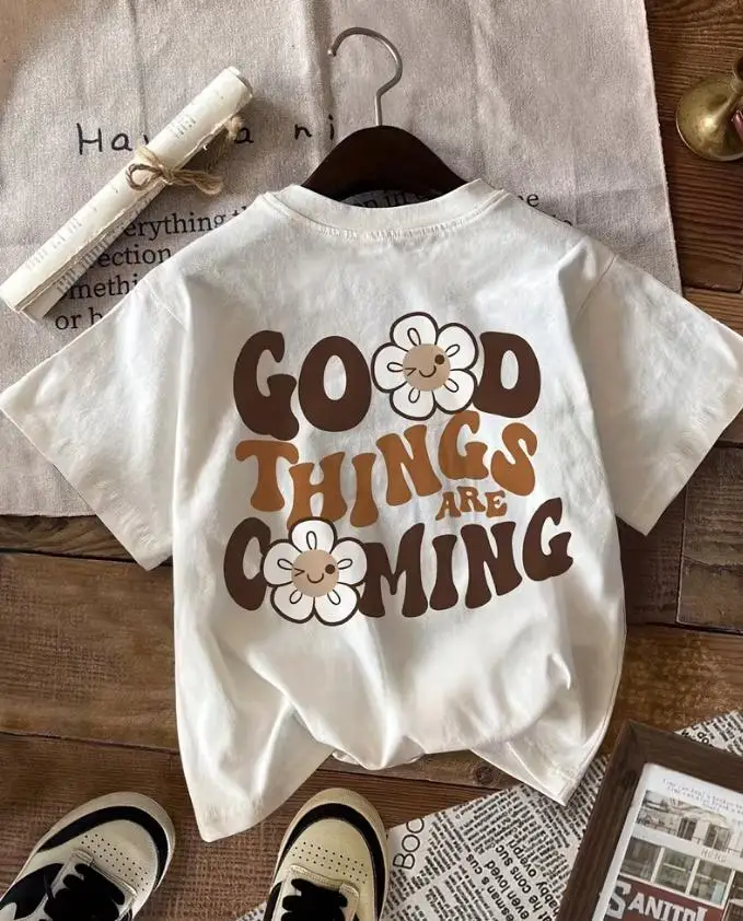 Groovy Good Things Are Coming Graphic T Shirt Women Retro 70s Letter Print Tee Casual Short Sleeve Crewneck Top Summer Aesthetic Clothes