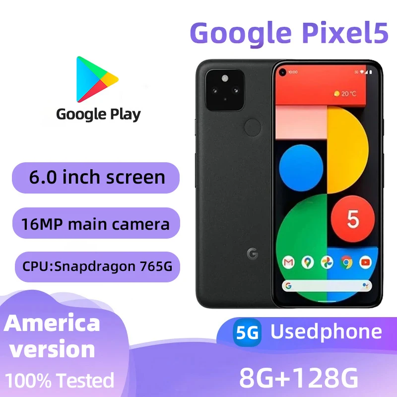 Google Pixel5 5G SmartPhone CPU Qualcomm Snapdragon 756G  Battery capacity 4080mAh 12MP Cameraoriginal used phone