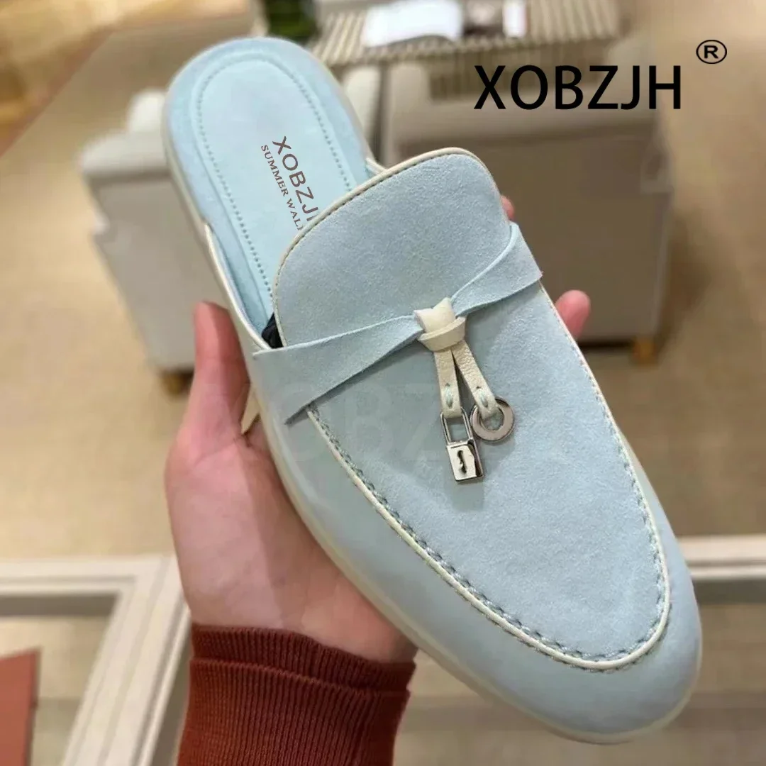 2024 Loafers Shoes for Men Summer Walk Slippers High Quality Comfortable Classic Leather and Fabric Feel Sandals Women