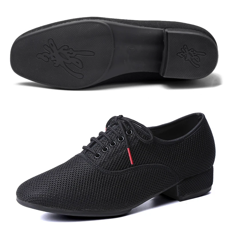 Zapatos de baile estándar para hombre, calzado de salón de baile, de malla transpirable, de tacón bajo, entrenamiento y competición, Danza moderna