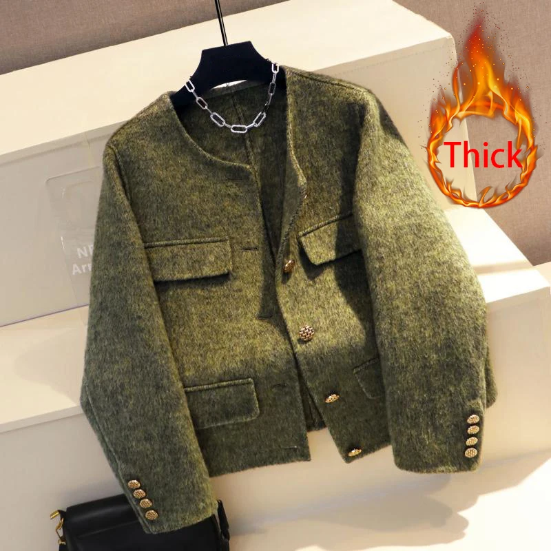 

MEXZT Vintage Wool Blends Coat Women Elegant Cropped Quilted Woolen Jacket Korean Commute Blazer Winter Long Sleeve Outerwears