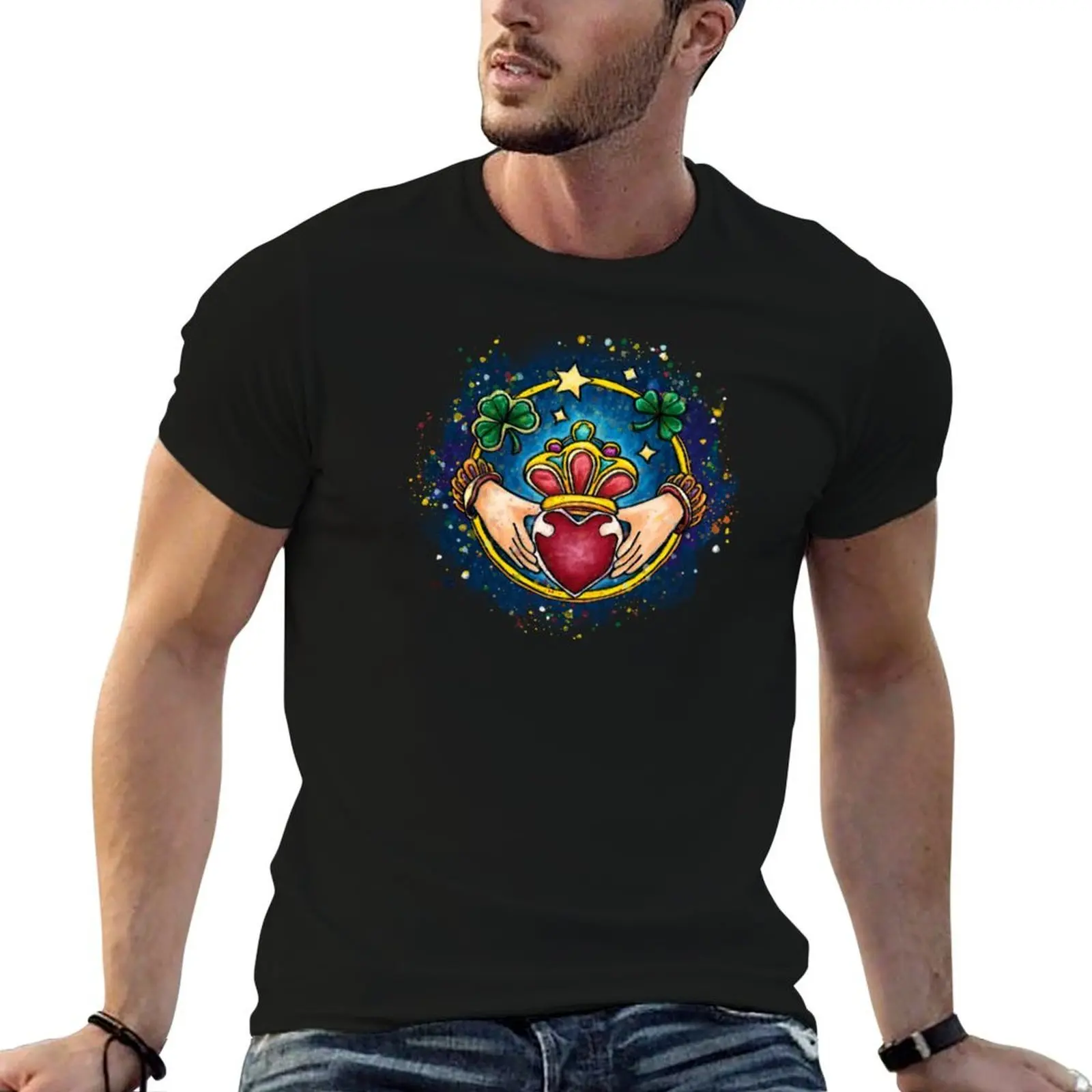 

Claddagh ring with bright colors, love loyalty and friendship symbol T-Shirt t shirts for man slim fit anime tshirt T-Shirt