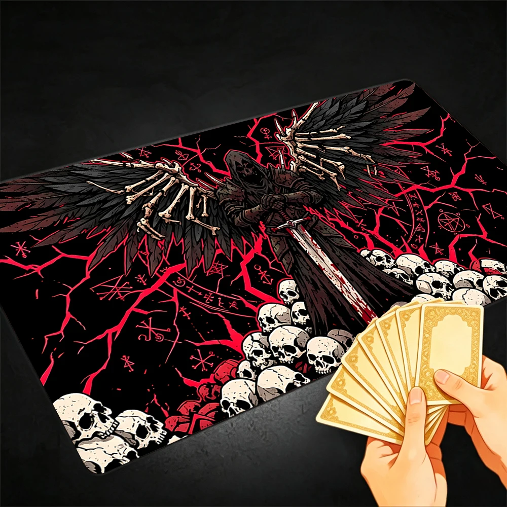 Red Rune Skeleton Warrior TCG Playmat Magic Playmat Gathering Gaming Mat with Stitched Edge Anti-slip base Trading Card Game