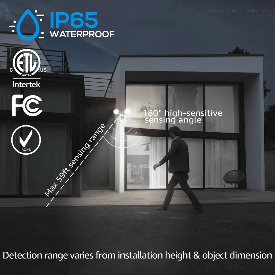 COB LED Luce di sicurezza Sensore di movimento Luci di inondazione Odori in alluminio per esterni Rilevatore di movimento + Crepuscolo all'alba + Interruttore di controllo 100277V Adj