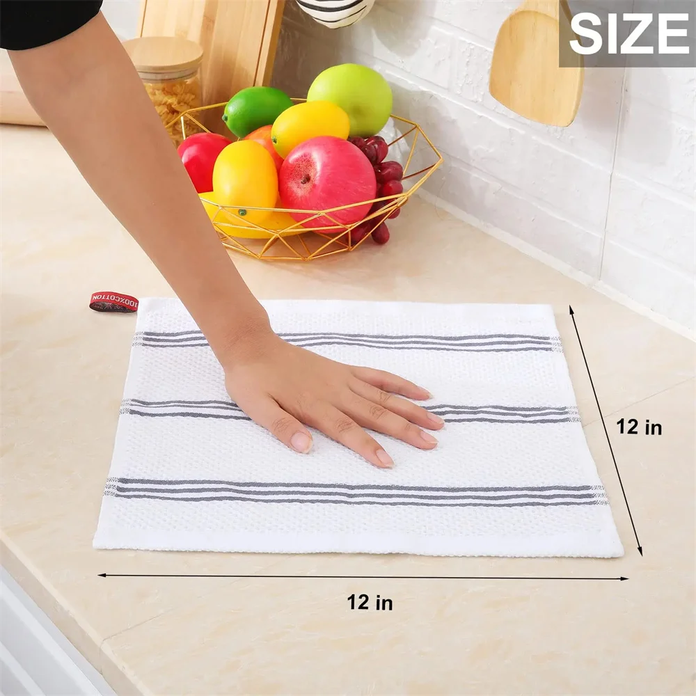 Olanly 4/6pcs Cotton Towel For Kitchen Waffle Weave Stripe Kitchen Towel Absorbent Dishcloth Soft Drying Home Cleaning Cloths