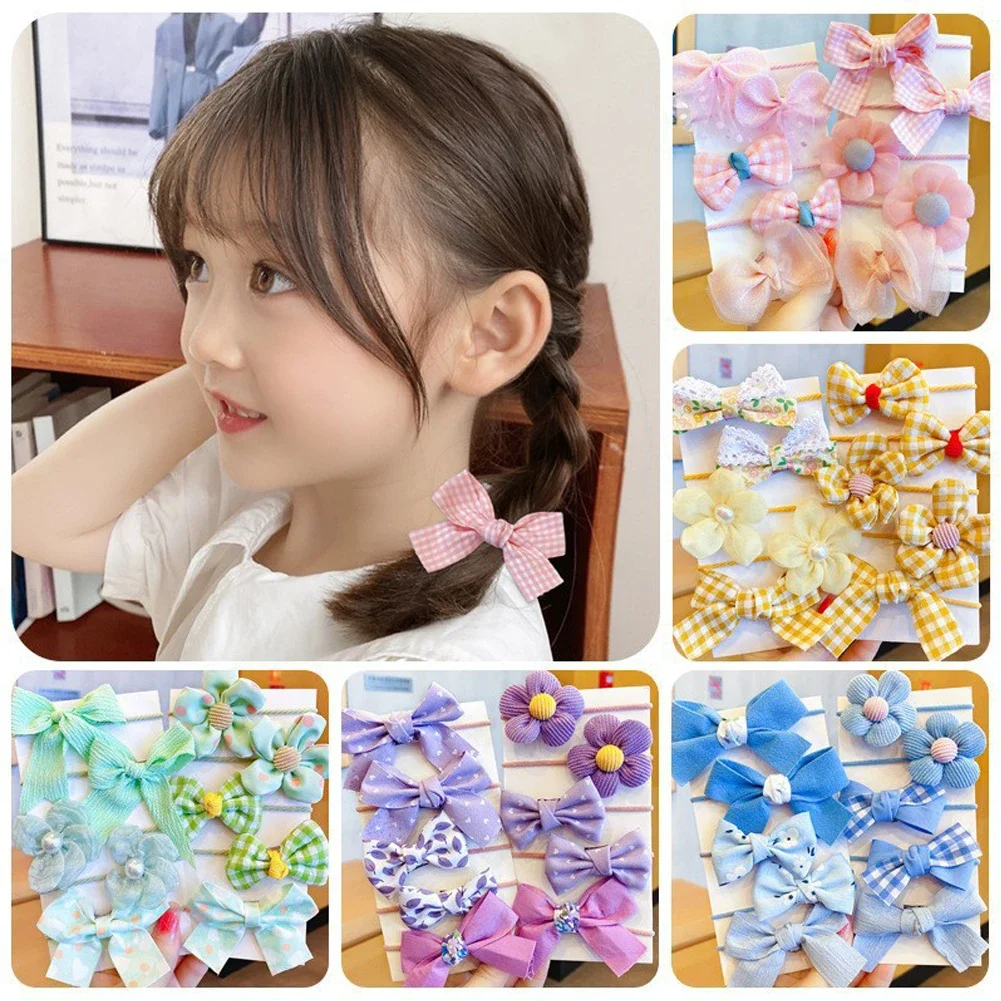 10pcs Sweet Hair Circle Cute Flower Elastic Hair Bands Girls Hair Protection Bow Tie Scrunchies Hair Rope Baby Hair Accessories