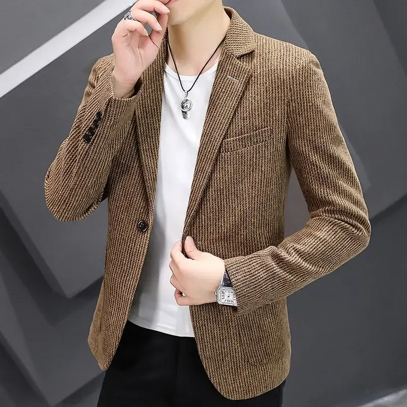 

Boutique S-4XL Men's Fashion Elegant Gentleman Youth Business Casual Slim Dress Fine Plaid British Style Korean Version Blazer