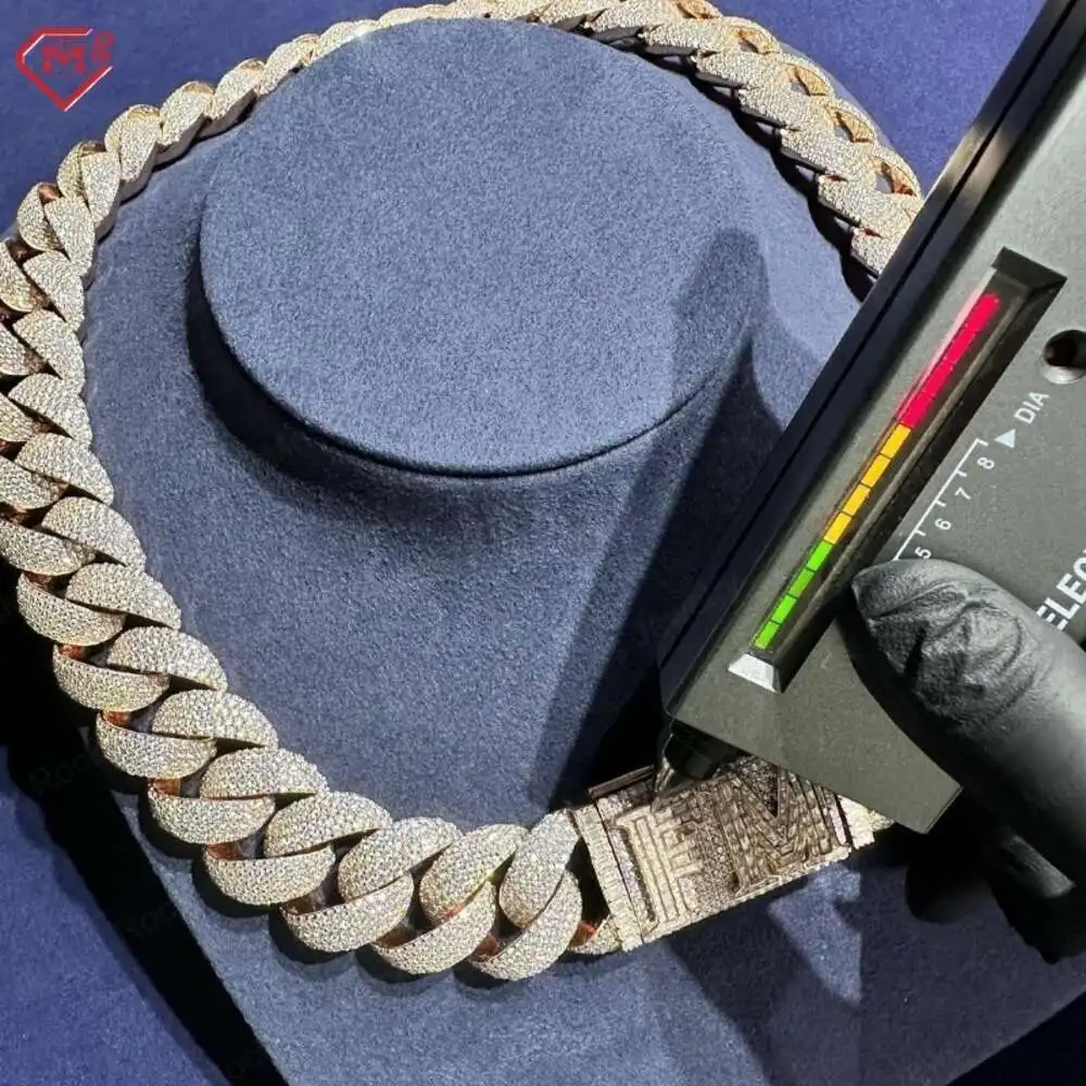 Rapper 24mm 5 Row Big Miami Cuban Link Chain Hip Hop 925 Sterling Silver Iced Out Vvs Moissanite Chain