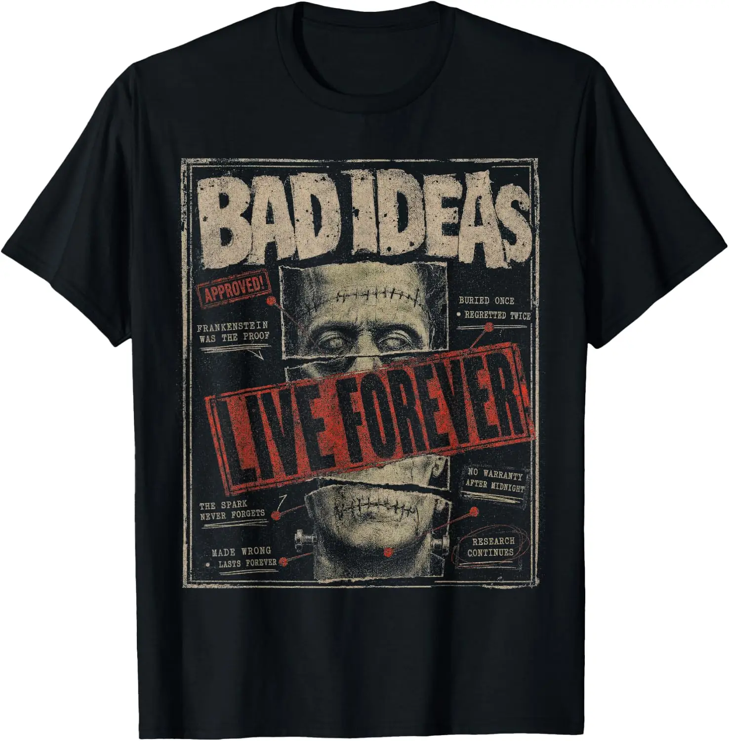 Frankenstein Monster Shirt Vintage Gothic Halloween Horror T-Shirt Halloween Loose-Fit Pure Cotton Short-Sleeve Top – Stylish, Breathable, Plus-Size – Christmas Gift