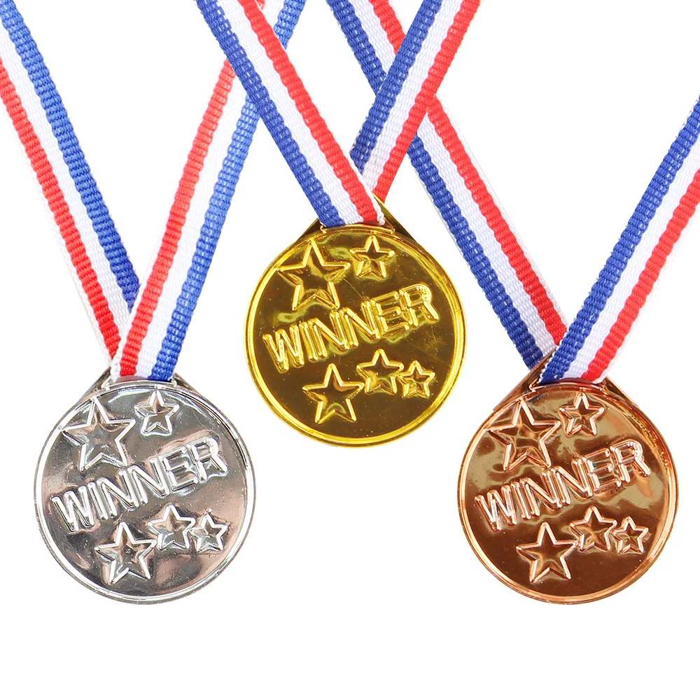 10PCS Children's Plastic Medal Tag Toy Electroplating Gold Five-pointed Star Games Medal Toy Party Gift Tag Reward Toys