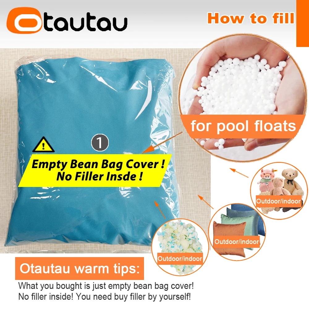OTAUTAU 2-seat Outdoor Bean Bag Pouf Cover Swim Pool Float Lounger Beanbag Cover SF059【No Filler!Need Buy Filler Yourself】