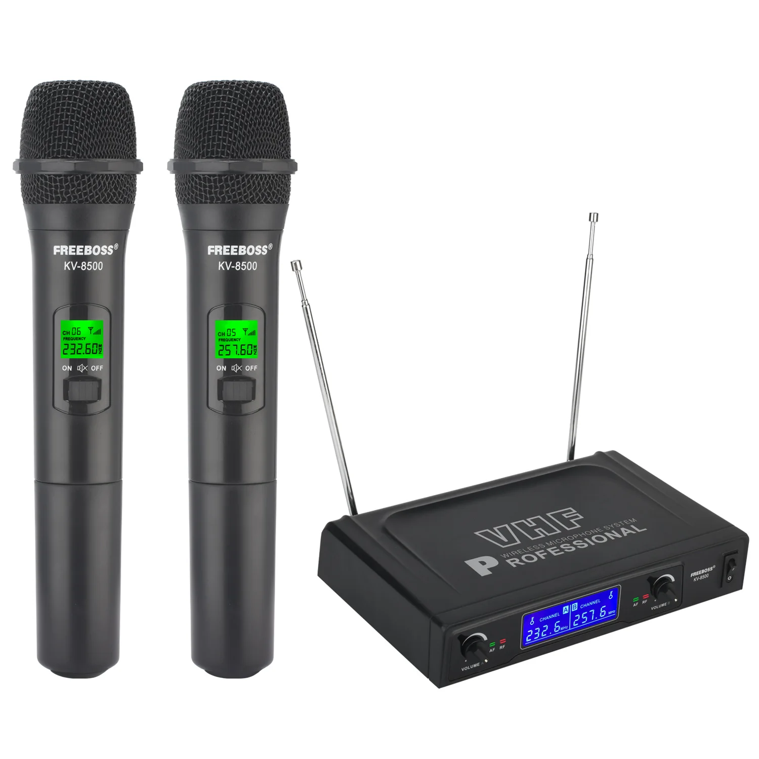 FREEBOSS Dual Channels Wireless Microphone 2 Handheld VHF Fixed Frequency Professional Dynamic Mic System for Karaoke KV-8500