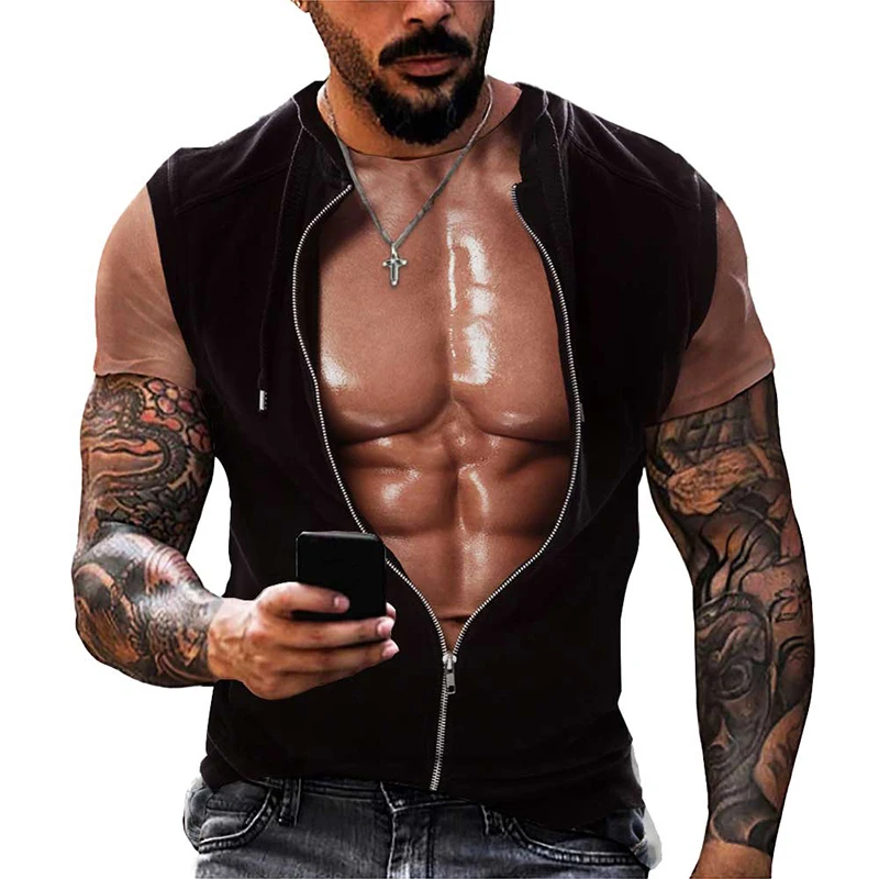 Body Skin Fake Muscles 3D Print T-shirt Fashion Men Hip Hop T Shirts Short Sleeve Oversized Tees Harajuku Streetwear Kids Tops