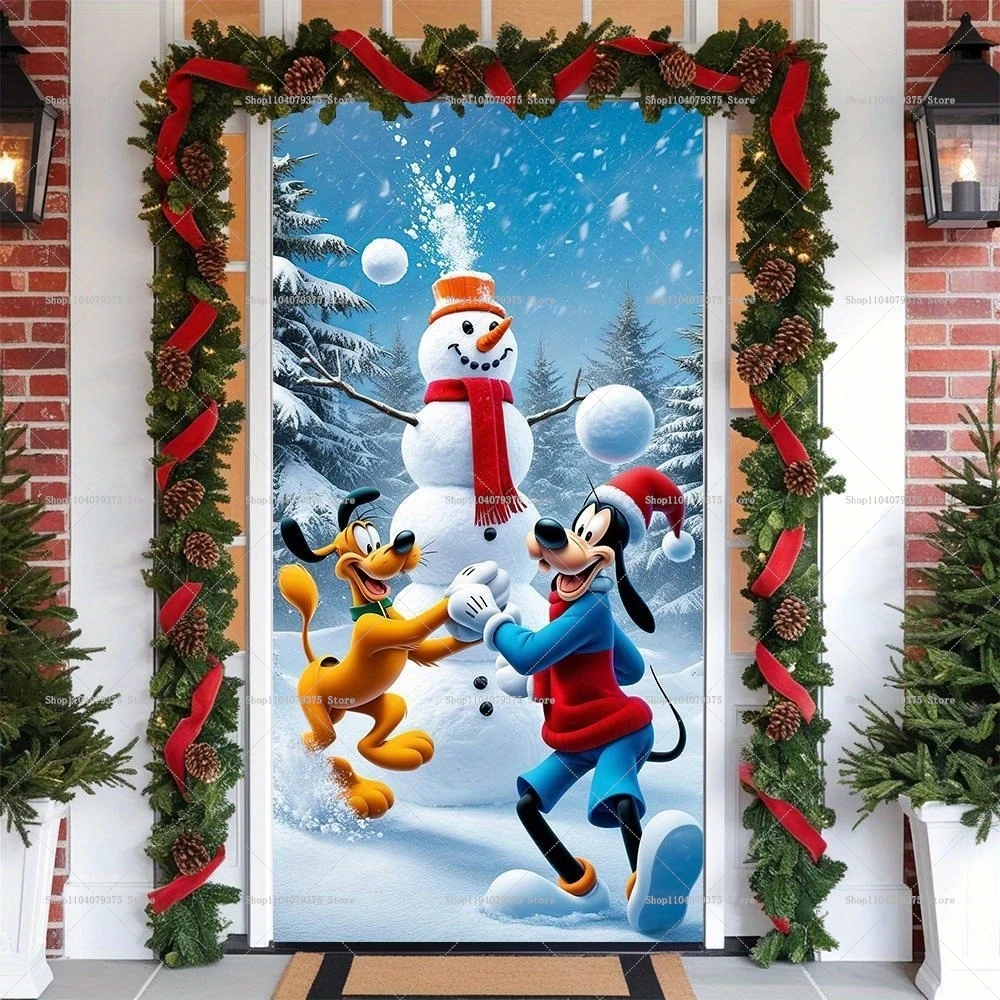 1pc Disney Mickey Minnie Door Cover Banner Christmas Party Photography Background Indoor Outdoor Porch Background Decorations