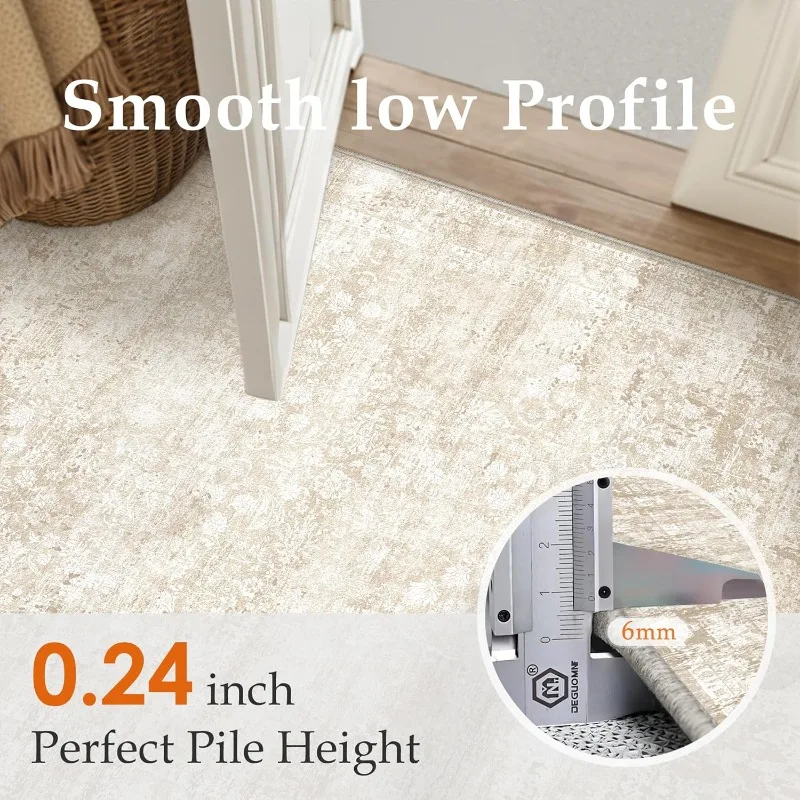 Runner Rug Beige Modren Neutral Hallway Kitchen Farmhuose Area Rug Bedroom Side Indoor Carpet Non Slip Low Pile Sof