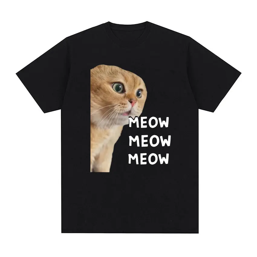 Talking Cat Cute Meme T Shirt for Men Women Fashion Short Sleeve Funny T Shirts O-Neck 100% Cotton Oversized Kawaii T-shirt Tops