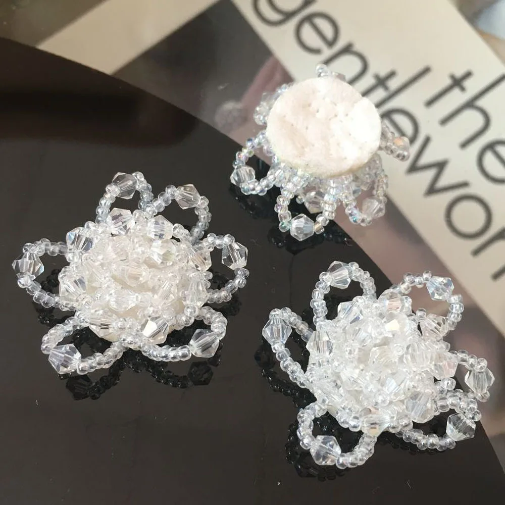 Handmade Crystal Beaded 6-Petal Flower, DIY Bags, Hair Ropes, Clothing Decoration, Sew-on, 3x3cm, 1 Pc