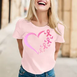 T-shirt donna manica corta girocollo tinta unita T-shirt donna cancro ottobre rosa consapevolezza cancro al seno magliette grafiche