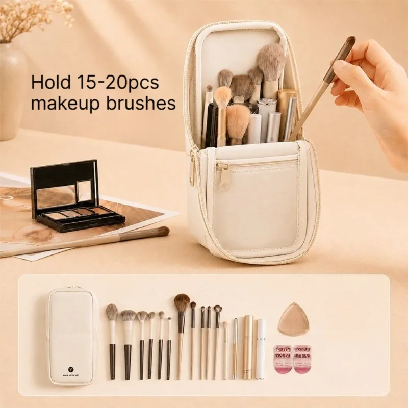 Twill Standing Makeup Brush Bag Women Portable Travel Toiletry Pouch Cosmetic Organizer for Brushes
