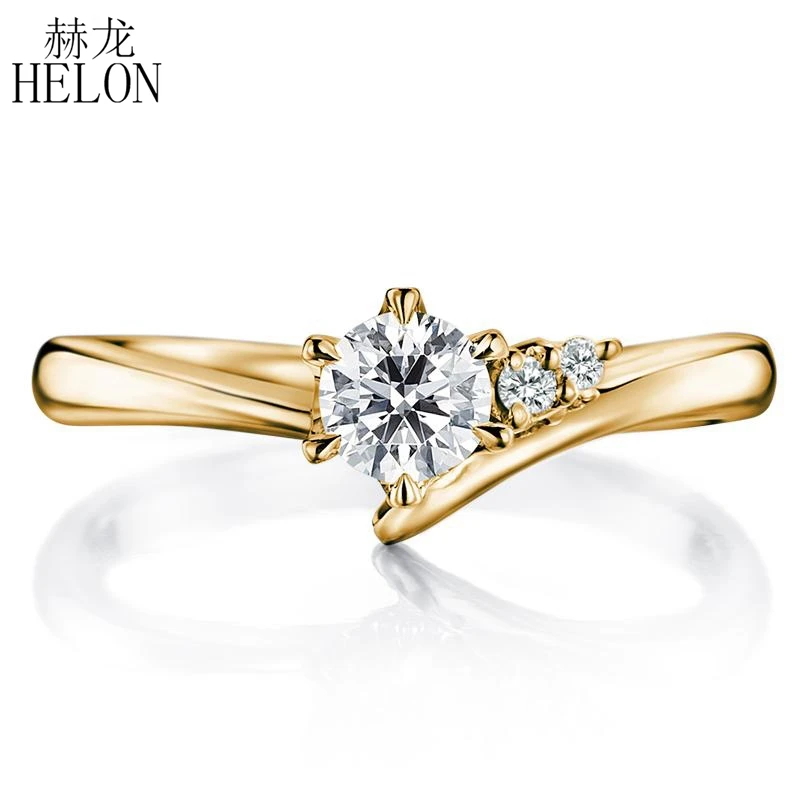 

HELON Solid 10k Yellow /White/Rose Gold VVS/DEF Round 3.5mm Lab Grown Moissanite Diamond Engagement Ring Women Moissanite Ring