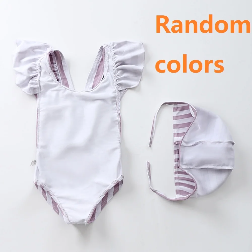 Happyflute 7-24kg Random Colors Ins Style One-Pcs Swimsuit Children Girls Cute With Ruffle Baby Striped Polyester Swimming Cloth