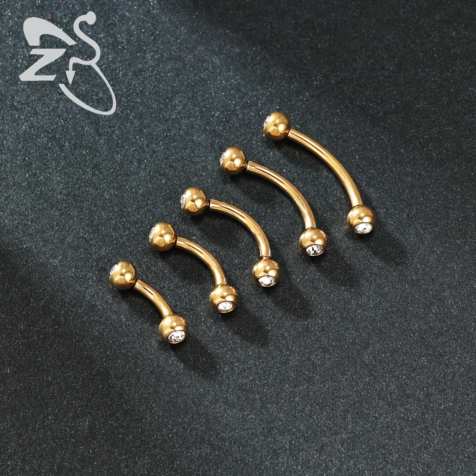 ZS 3-4pcs/Lot 14G Opal Curved Barbell Eyebrow Rings Internal Thread Eyebrow Stud Rook Daith Piercing Gold Color Lip Piercings