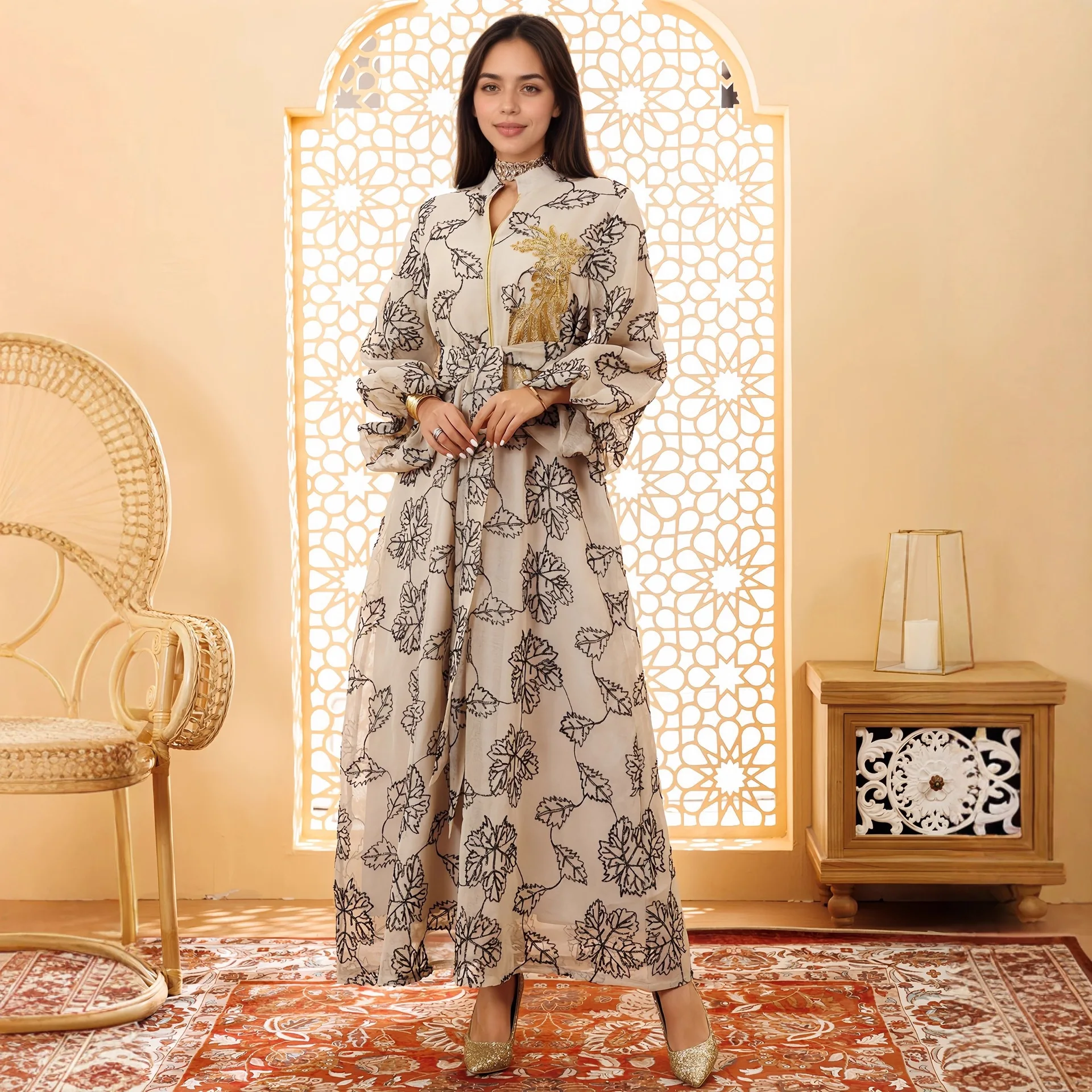 Exquisite Silky Texture Beading Line Embroidery Muslim Fashion Abaya Evening Dress for Awards Ceremonies  Dress Abayas