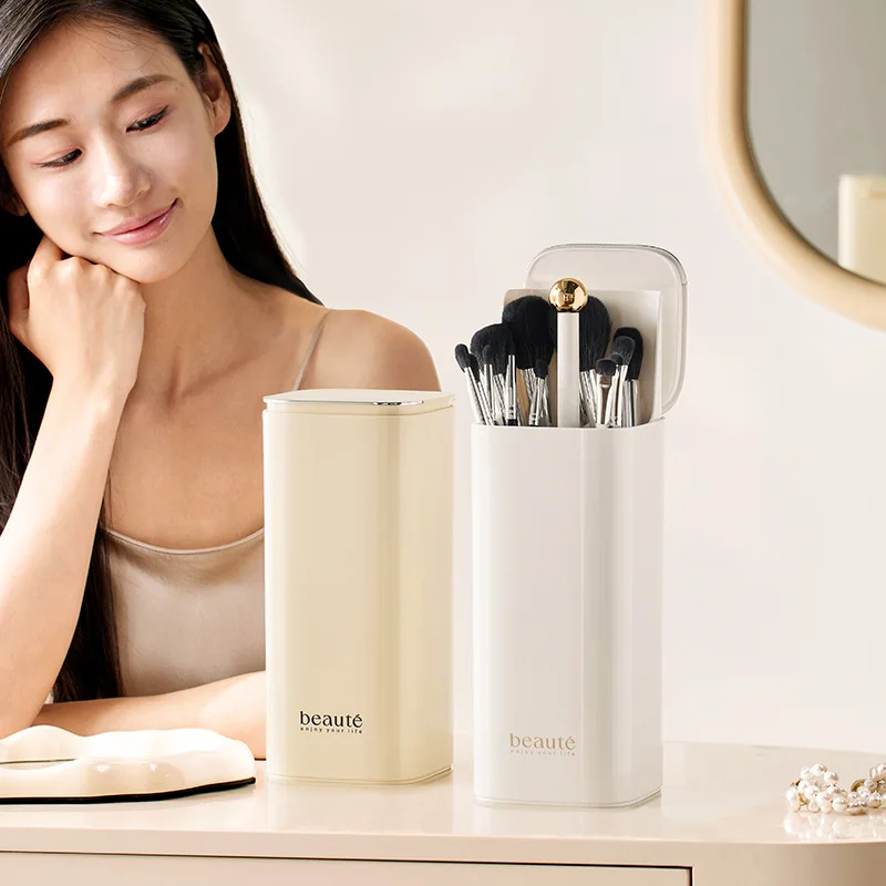 منظم فرش المكياج الأوتوماتيكي للرفع بأربعة شبكات لتخزين أدوات التجميل وكحل الحواجب ودلو فرشاة مقاوم للغبار #4