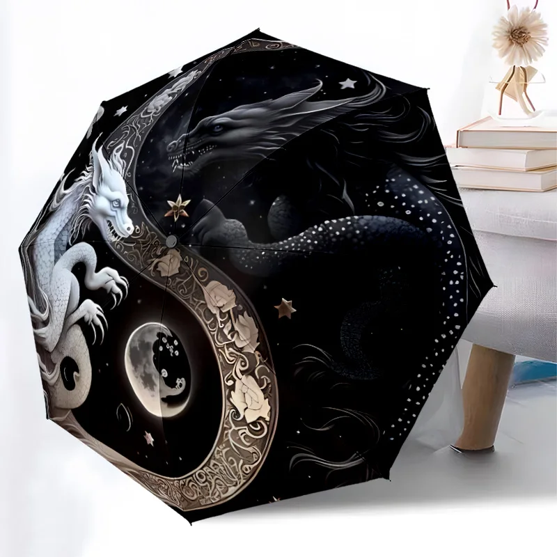 

Складной зонт Инь Ян, модный автоматически открывающийся дизайн, 8, железные ребрышки, пластиковая ручка, складной солнцезащитный козырек, идеальные подарки