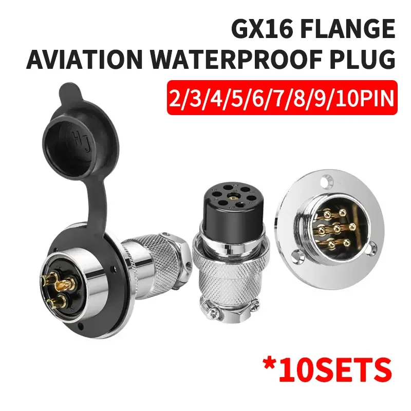 

10sets GX16 Flange Aviation Connector XLR 16mm 2 3 4 5 6 7 8core9Hole10Pin Female Plug Male Chassis Mount Circular Socket