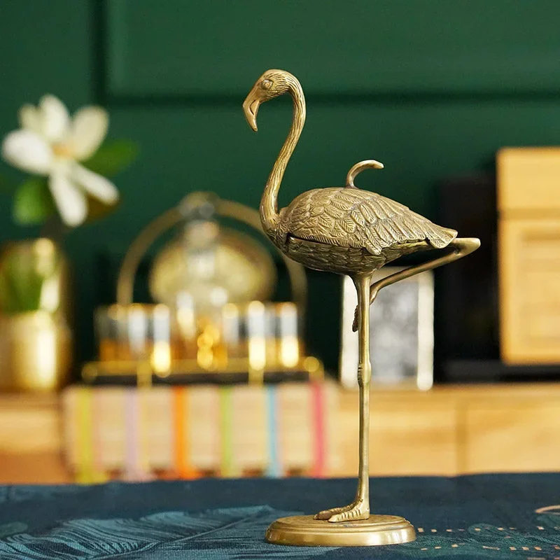 Creativity High-End Style Flamingo Design Brass Golden Jewelry Box Light Luxury Household Gadget Home Decoration Storage Box