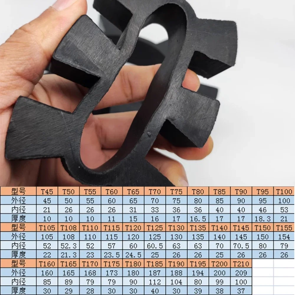 Black Rubber Hex Elastic Ring Coupling Buffer Pad T-Shaped Plum Blossom Hexagonal Water Pump Wheel Pad Rubber Elastic Block