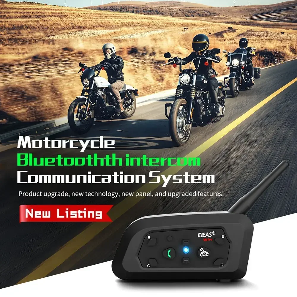 Best Selling V6 PRO Bluetooth Motorcycle Helmet Intercom Headset with 1200M BT Interphone Communicator for 6 Riders Waterproof