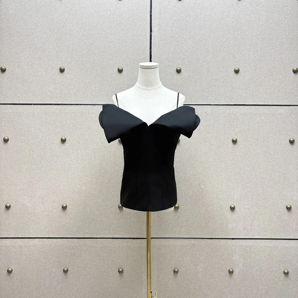 Ladies 100% Cotton Spaghetti Strap Tank Top, Off‑Shoulder Slim Cami Blouse, Elegant Sleeveless Top for Party Club Daily Wear
