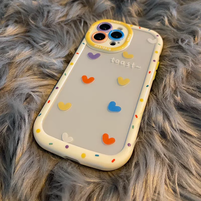 For iPhone 11 12 13 14 15 Phone Shell Colorful Love Heart Phone Case With Crossbody Back Clip And Hanging Rope Cell Phone Funda