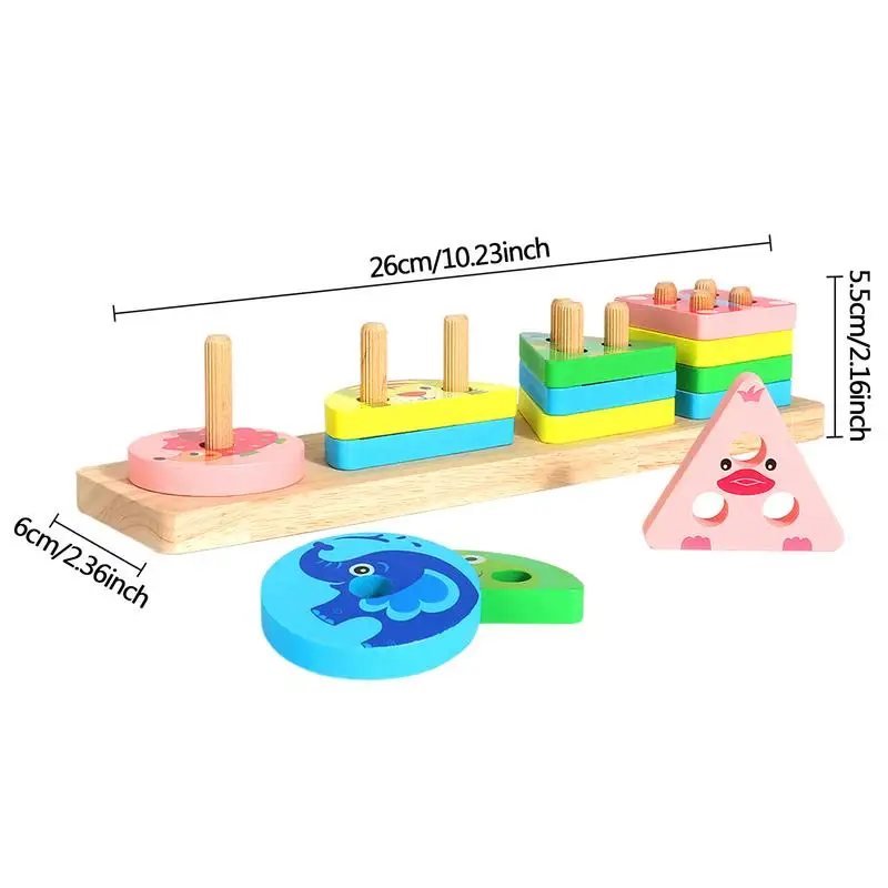 Jouets empilables de tri en bois, jeu de société, blocs de motif d'animaux, document de forme, héros, puzzle, empileur, apprentissage, création