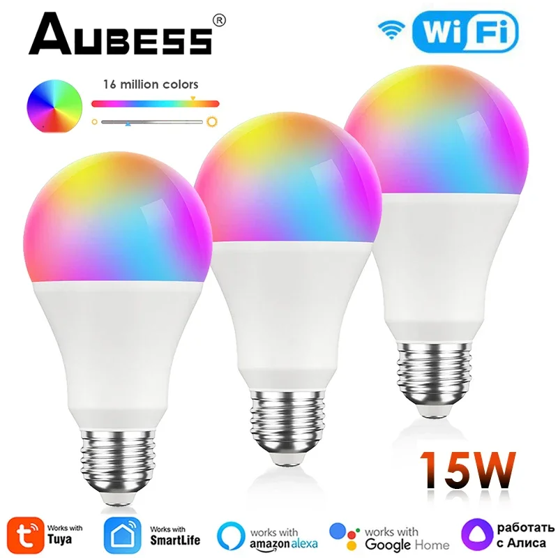 TUYA WiFi inteligente bombillas mágicas E27/B22 RGBCW15W bombilla LED lámpara de luz Control de vida inteligente compatible con Alexa Google Home Yandex Alice