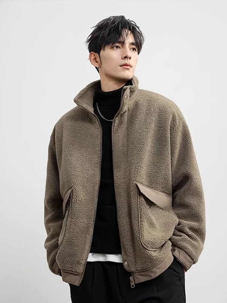 

Мужская зимняя теплая куртка с подкладкой из овечьего меха, утепленная, с наполнителем из синтетического пуха, молодежная верхняя одежда, повседневная, ветрозащитная, из полиэфирного волокна